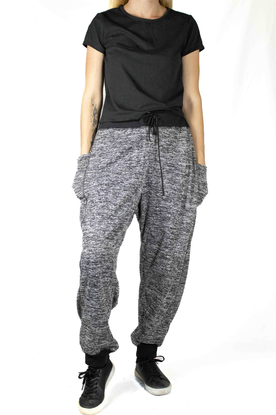 Women's Black and Grey Oversized Fleece Joggers