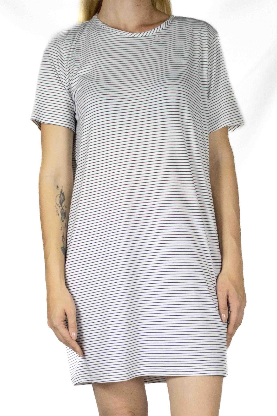 Women's White Striped DTY Sleep Shirt