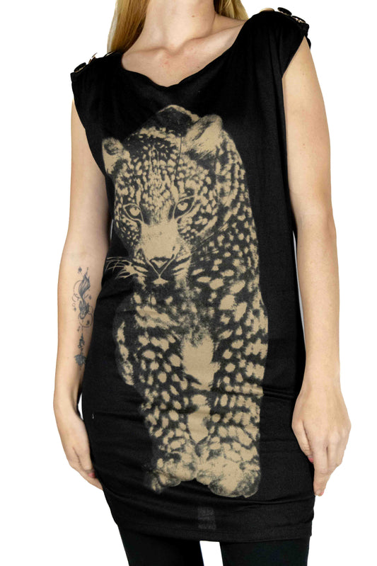 Black Leopard Print Sleeveless Dress