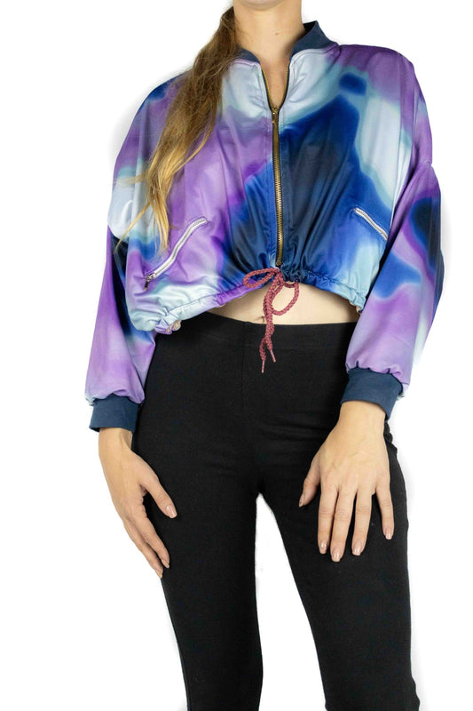 Women's Silk Crop Purple Bomber Jacket