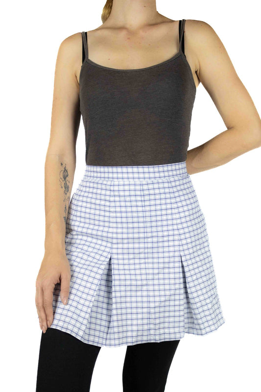 Women's Blue and White Pleated Skirt with Zip