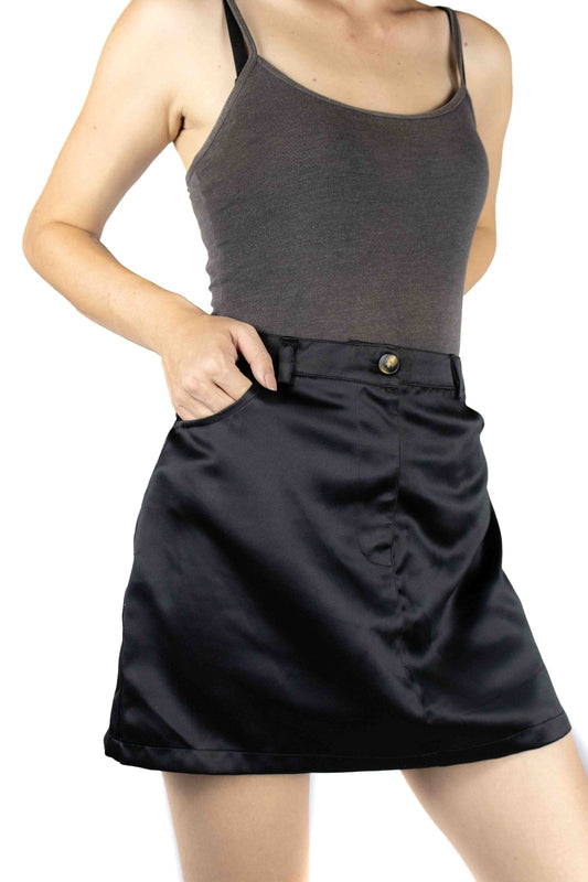 Women's Essential Black Silk Skirt