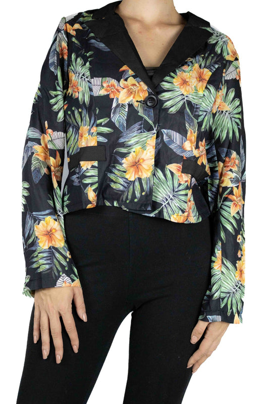 Women's Black Silk Crop Jacket