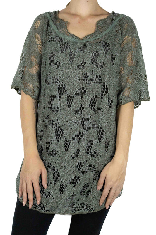 Women's Olive Layered Lace Top