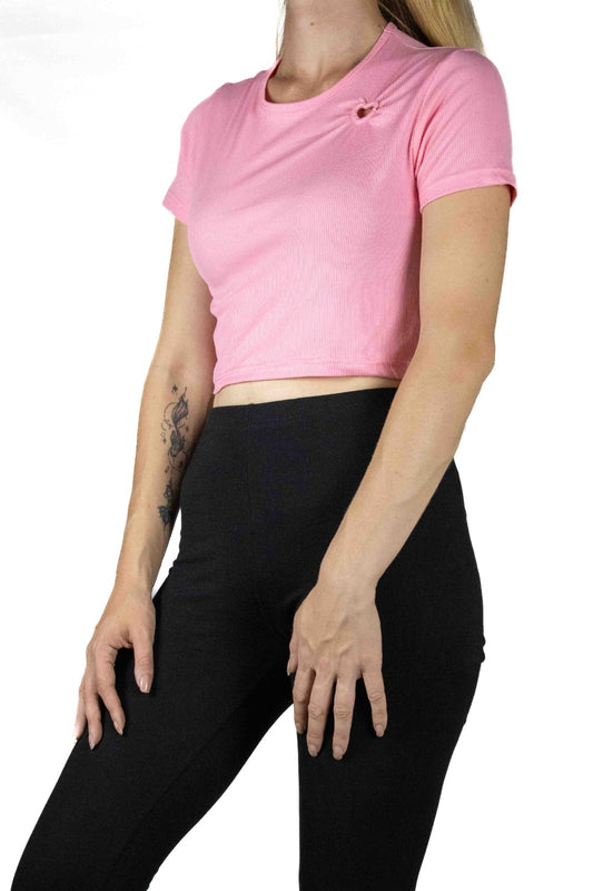 Women's Pink Rib Drop Crop Top