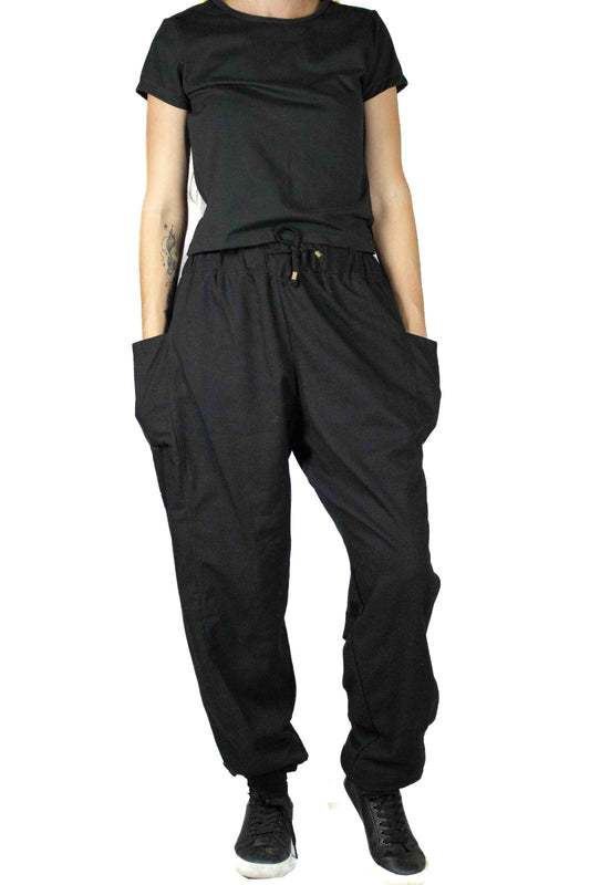 Women's Black Linen Joggers