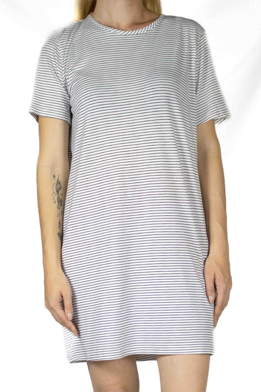 Women's White Striped DTY Sleep Shirt